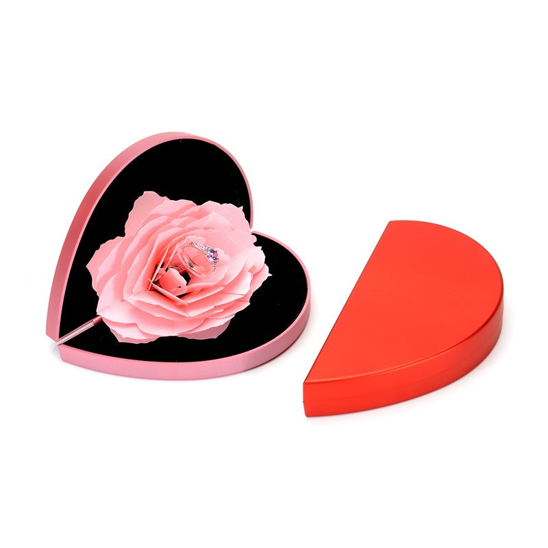 Heart-shaped Rose Flower Rotating Ring Box