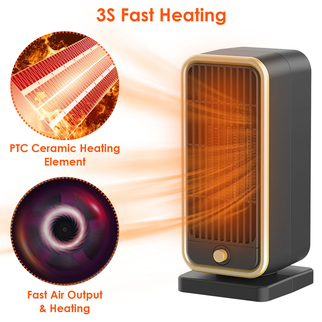 1Pc 500W Portable Electric Heater PTC Ceramic Heating Space Heater Overheating Tip Over Protection 3S Heating Space For 322 Sq FT Home Office Use