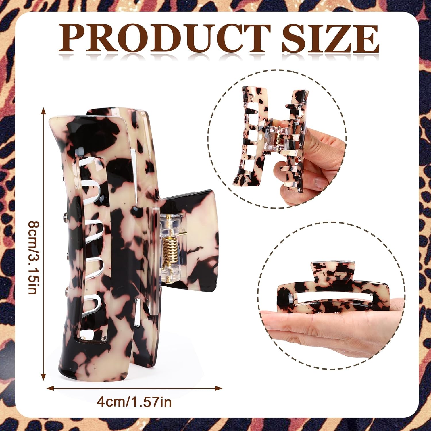 4Pcs Tortoise Hair Claw Clips, Acetate Hair Claw Clip Acrylic French Hair Banana Barrettes Jaw Clips, Stylish Hair Accessories For Women 3.15 Inch Fashion Strong Hold For Thick Thin Hair