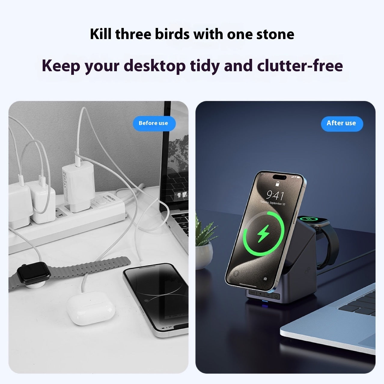 Touch Rotation Adjustment Wireless Charger With Clock