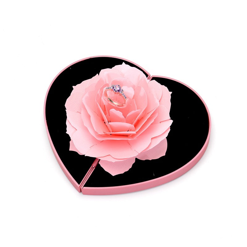 Heart-shaped Rose Flower Rotating Ring Box