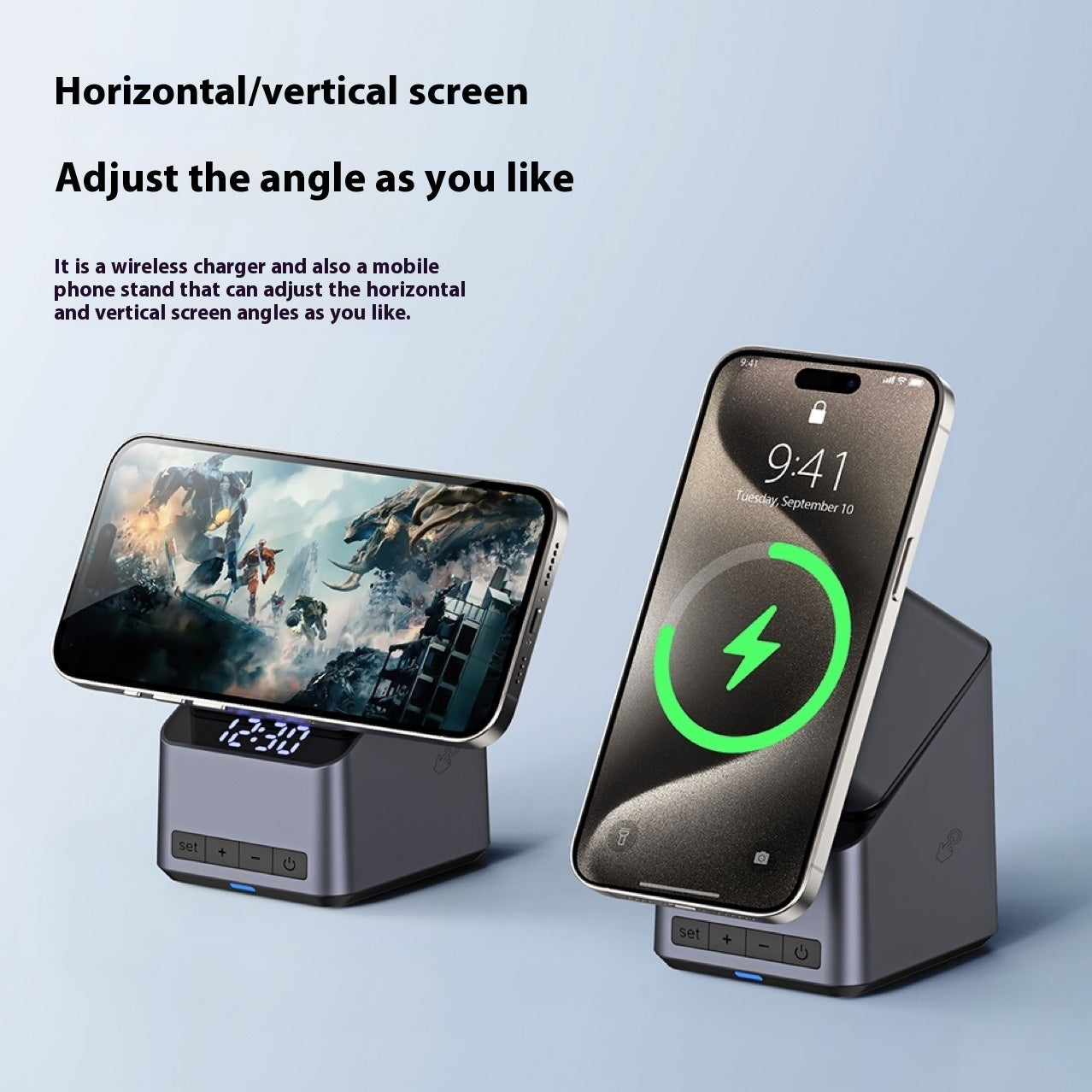 Touch Rotation Adjustment Wireless Charger With Clock