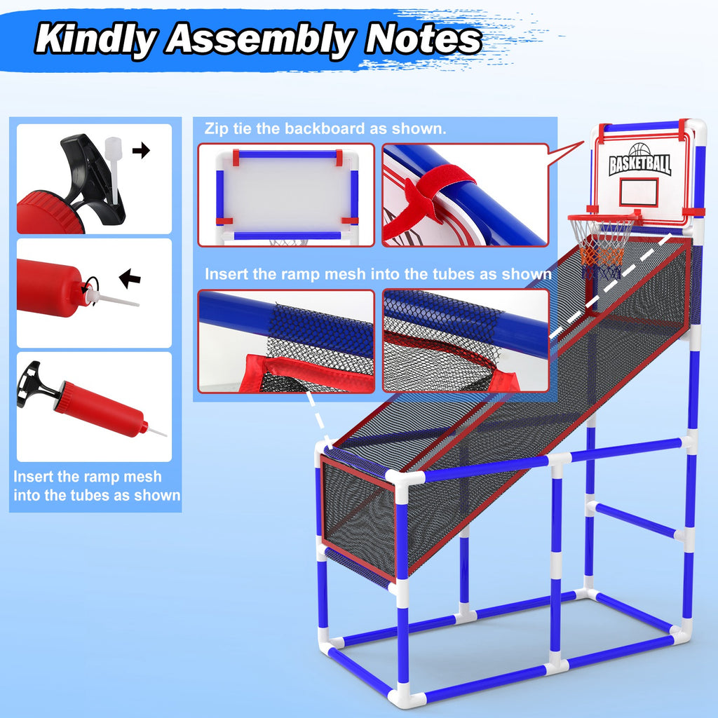1Set Kids Basketball Game Set With 2 Balls Adjustable Height Basketball Hoop Arcade Game Indoor Outdoor Toys For Boys Girls Aged 3 To 12