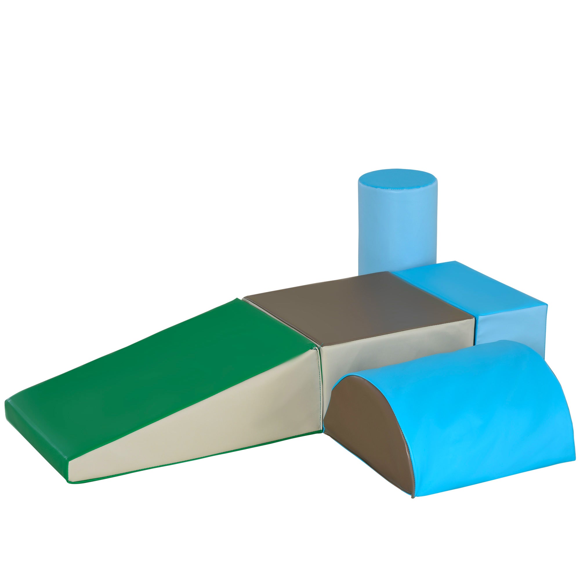 5 Piece Kids Soft Play Set, Climb And Crawl Activity Toys Set For Baby Toddler, Soft Foam Blocks Indoor Play Equipment Learning Toys Blue