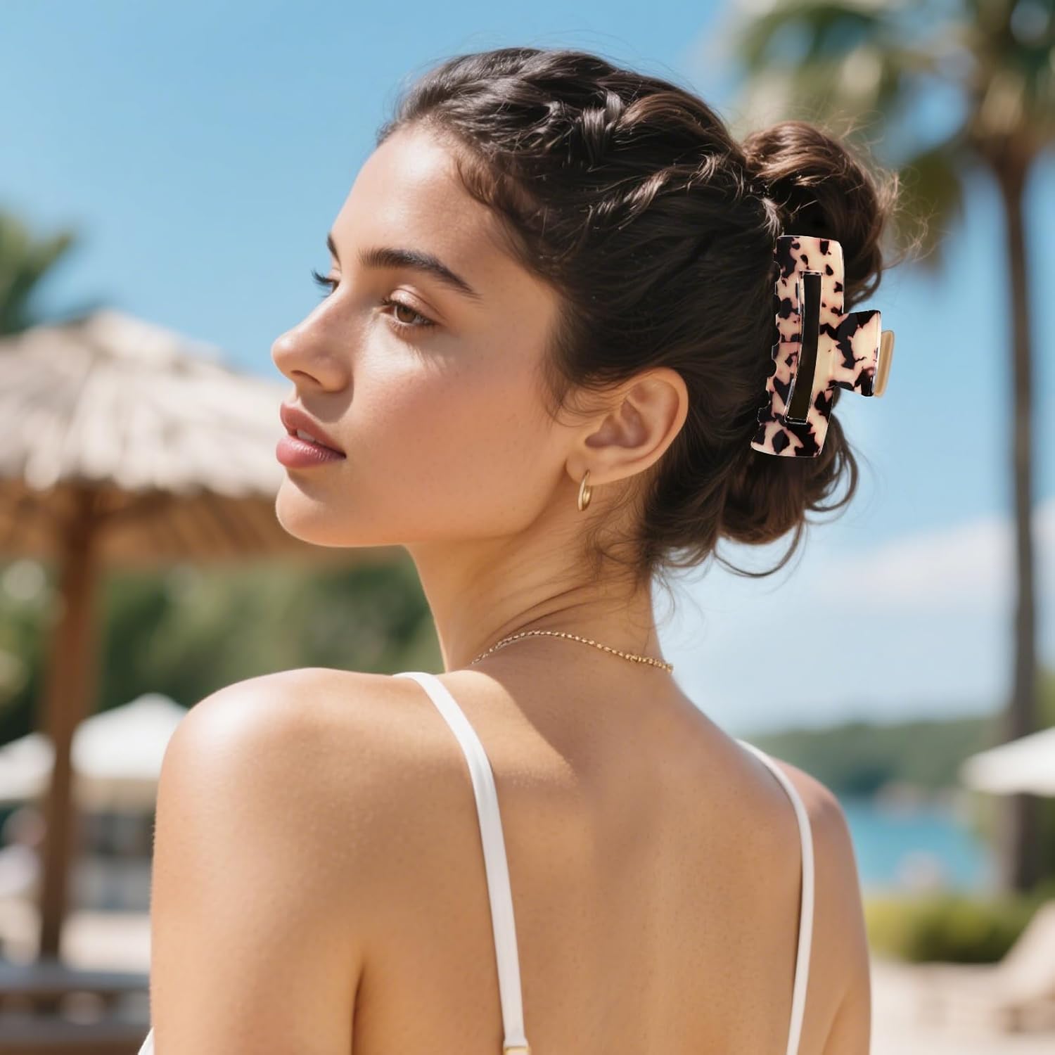 4Pcs Tortoise Hair Claw Clips, Acetate Hair Claw Clip Acrylic French Hair Banana Barrettes Jaw Clips, Stylish Hair Accessories For Women 3.15 Inch Fashion Strong Hold For Thick Thin Hair