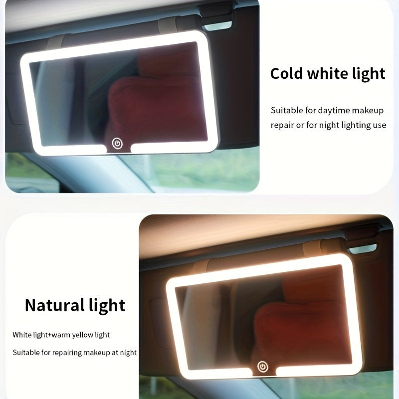 Car Makeup Mirror Sun Visor Co-pilot LED Three-color Adjustable Makeup Mirror