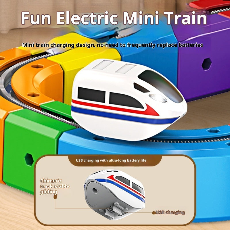 Small Train Track Cube Electric Assembled Building Block Toys