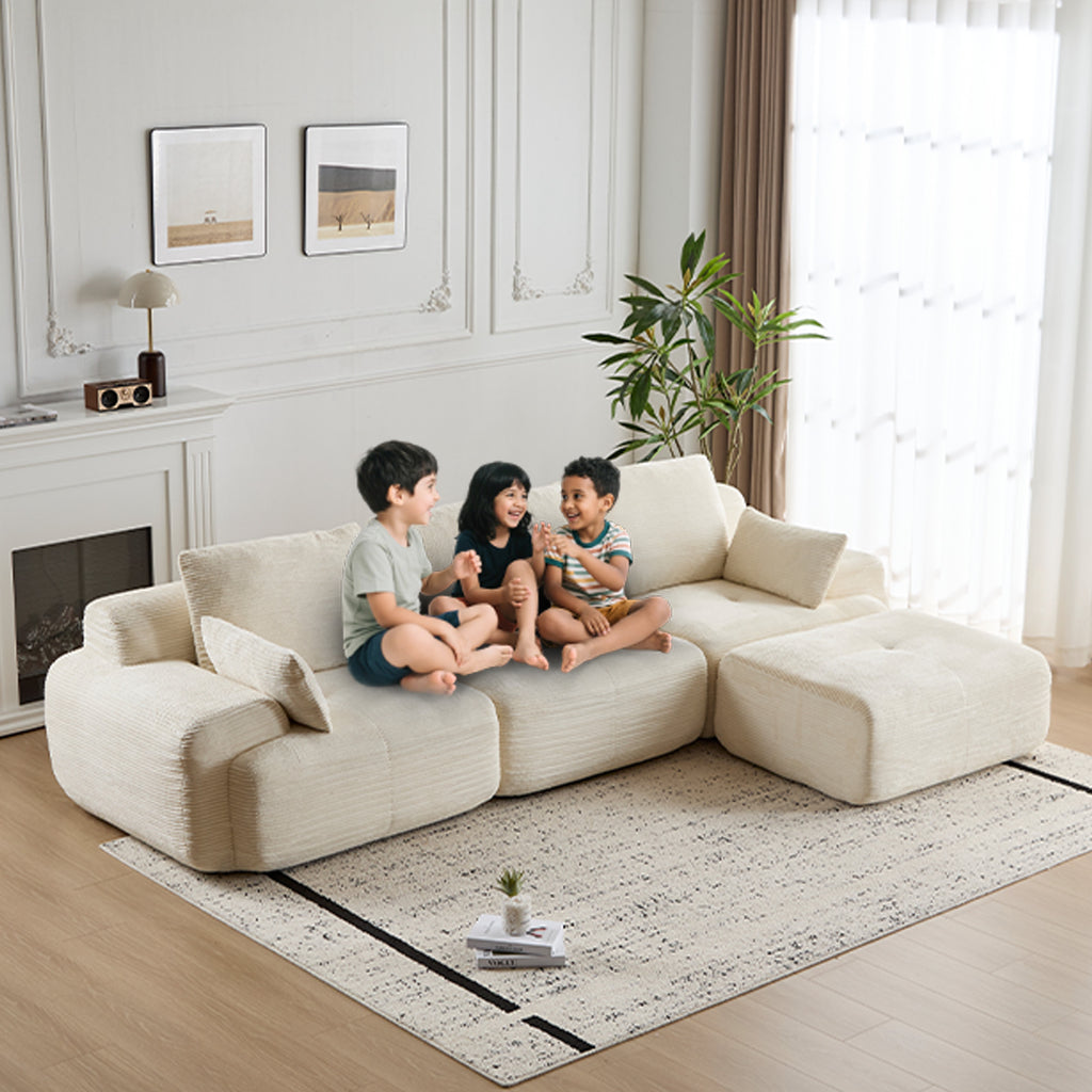 Modern Memory Foam Compressed Sofa,Large Sectional Couches For Living Room,Pet-Friendly Cloud Modular Sectional Sofa,Corduroy Fabric,Extra Deep Loveseat,No Assembly Required, BEIGE